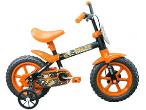 bicicleta-infantil-aro-12-track-bikes-arco-iris-po-preto-e-laranja-com-rodinhas - Imagem