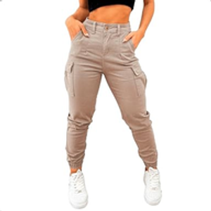 calca-cargo-jogger-jeans-feminina-cintura-alta-com-lycra - Imagem