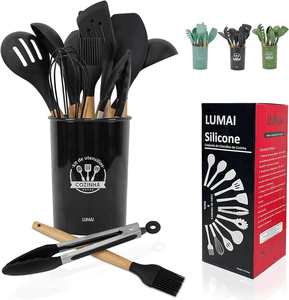 kit-12-utensilios-de-cozinha-em-silicone-e-cabo-de-madeira-lumai-corpreto - Imagem