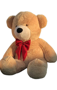 urso-gigante-pelucia-grande-teddy-110-metros-doce-de-leite-com-laco-vermelho - Imagem