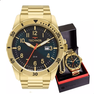 relogio-technos-masculino-original-dourado-luxo-pulseira - Imagem