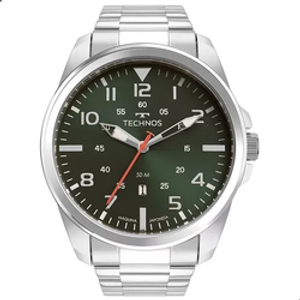 relogio-de-pulso-technos-masculino-2115mys1v-com-pulseira-de-aco-inoxidavel-fundo-verde - Imagem