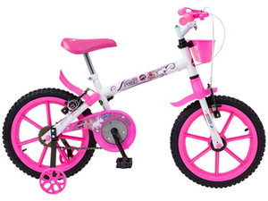 bicicleta-infantil-aro-16-track-bikes-pinky-wr-branca-e-rosa-com-rodinhas-e-cesta-freio-v-brake - Imagem