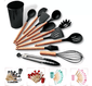 kit-12-utensilios-cozinha-silicone-cabo-de-madeira-pegador - Imagem