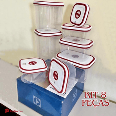 Jogo De Potes De Plástico Hermético Electrolux - Com Tampa Quadrado 8 Peças