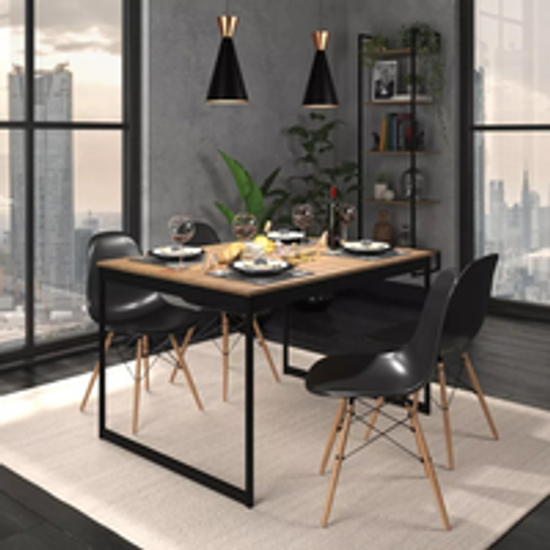 Kit Mesa De Jantar 120x90 Industrial + 4 Cadeiras Eames Tampa Não Aplica Pés Mesa Lâmina Com Preto Cadeiras Pretas