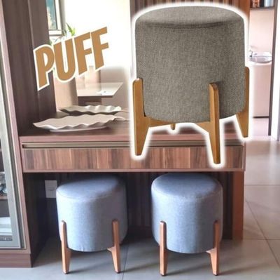 Puff em Linho Redondo Otavio Agarb Decor Cor:Linho Cinza