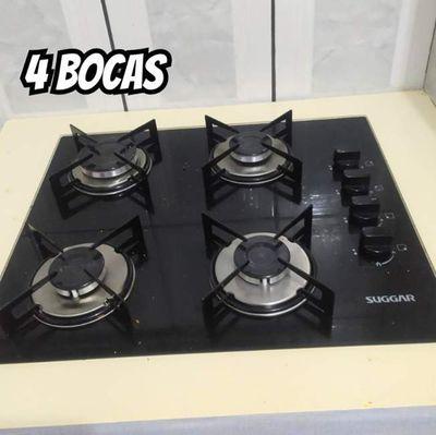 Fogão de Mesa Cooktop 4 Bocas Vidro Preto à Gás - SUGGAR - FG4004VP