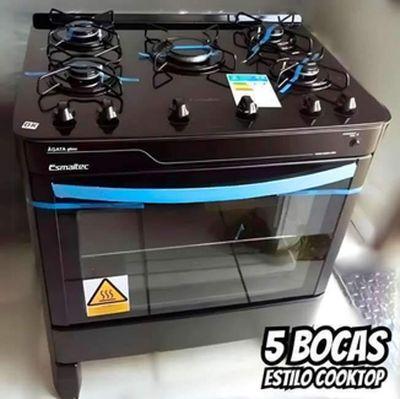 Fogão 5 Bocas Esmaltec Preto - Acendimento Automático Agata Glass 5090