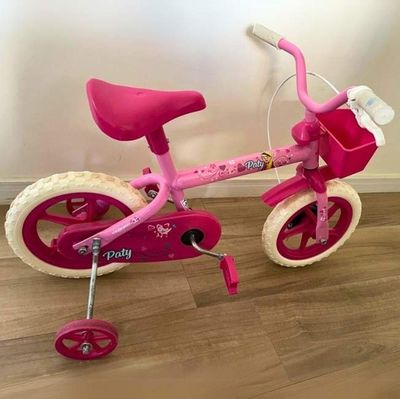 Bicicleta Infantil Aro 12 Track & Bikes - Arco Iris W Branco e Fúcsia com Rodinhas e Cesta