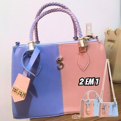 Bolsa Tiracolo Feminina Bicolor Tote New Colection Elegance Cor Azul/rosa