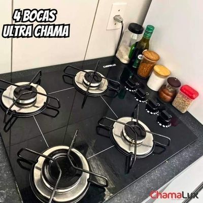 Fogão cooktop gás Chamalux 4 bocas ultra chama preto 127V/220V