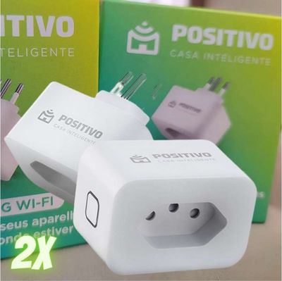 Kit Smart Plug Wi-Fi Positivo Casa Inteligente - Contém 2 Smart Plugues Wi-FI 10A/1000W, ligue e desligue seus eletrodomésticos usando o celular, Compatível com Alexa., Cor: branco