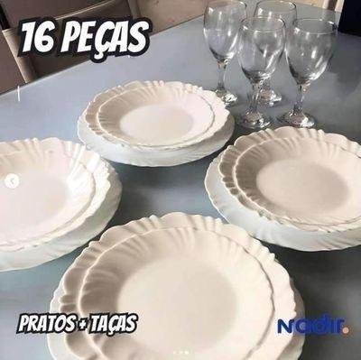 Aparelho De Jantar Pétala Com Taças 16 Peças Duralex Cor Branco Liso