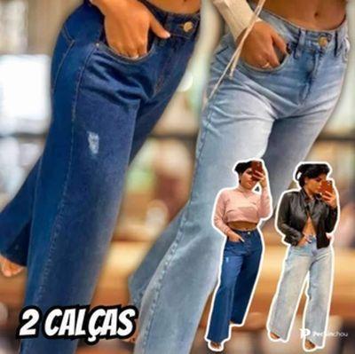 Kit 2 Calças Pantalona Feminina Perna Larga Nova Moda Mulher