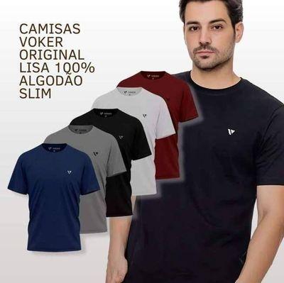 5 Camiseta Masculina Camisas Slim Voker 100% Algodão Atacado