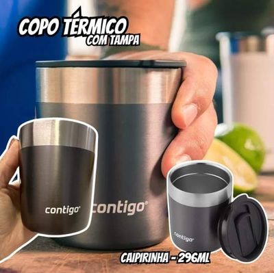 Copo Térmico Inox De Caipirinha 296ml Cinza Contigo Com Tampa