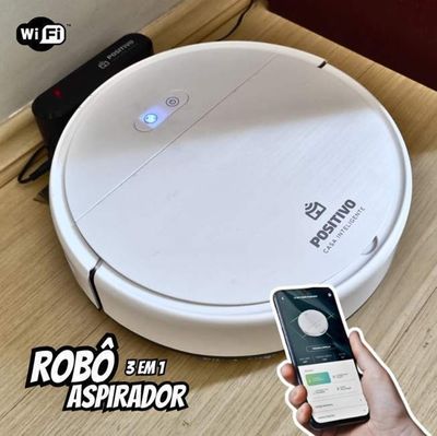 Smart Robô Aspirador Wi-Fi PRA100 Positivo Casa Inteligente, 3 em 1, Varre, Aspira e Passa Pano, Retorna para Base, Controle por Comando de voz ou pelo App, Bivolt – Compatível com Alexa