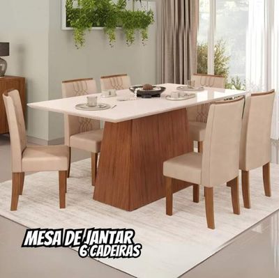 Mesa De Jantar 6 Cadeiras Retangular Freijo E Off Dj Móveis Copenhague