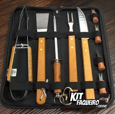 Kit Churrasco Faqueiro Aço Inox + Estojo Presente Masculino