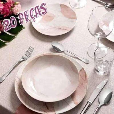 Aparelho De Jantar E Chá 20 Peças Tramontina - Porcelana Rose Redondo