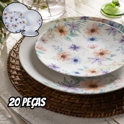 Aparelho de Jantar Floratta em Porcelana Decorada 20 Peças Tramontina