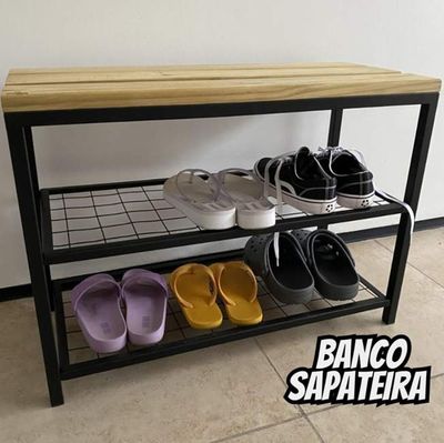 Banco Sapateira Strassis Design SD-5001-69 Metal e Madeira Cor: Branca