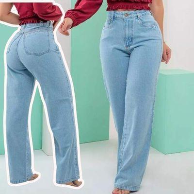 Calça Jeans Pantalona Wide Leg Baggy Moda Feminina Tendencia
