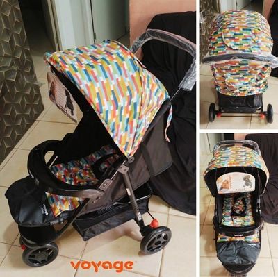 Voyage Carrinho Delta Colore, Cinto 5 Pontos, Cesto Porta Objetos, Capota Retrátil com Bolso (Até 15kgs), Multicolorido