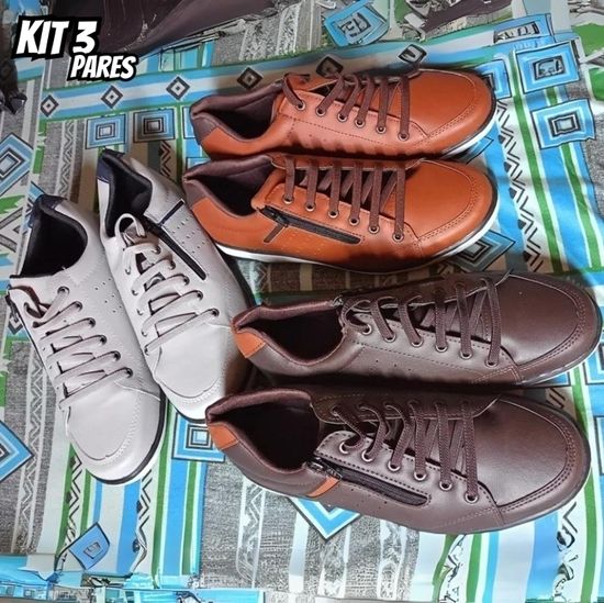 Kit 3 Pares De Sapatenis Masculino Casual Elástico Conforto