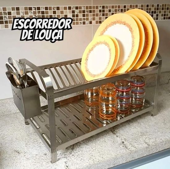 Escorredor De Louça 20 Pratos Com Porta Talher Mak-inox Cor Inox