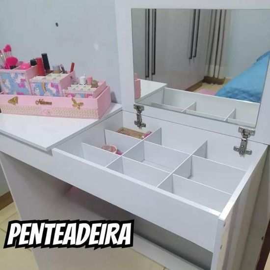 Penteadeira Com Espelho Paris Branco P/ Meninas