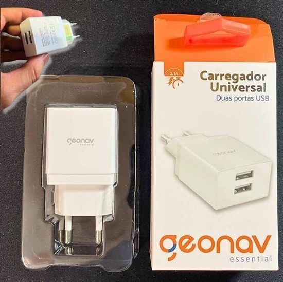 Geonav Carregador De Parede Universal 2.1a, 2 Portas Usb, 10w, Bivolt, Esacw2, Branco