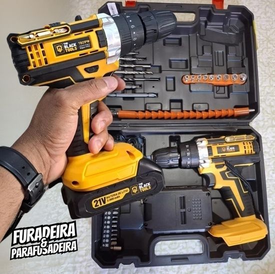 Parafusadeira E Furadeira Impacto The Black Tools Tb-21pw 21v 3/8 Cor Amarelo Frequência 50/60 Hz 110v/220v