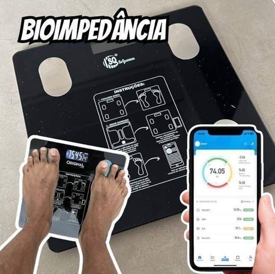 Balança Digital Bioimpedância Corporal Vidro 140kg Bluetooth