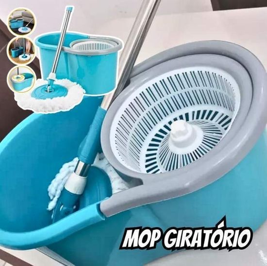 Mop Giratório Esfregão 360º Balde Limpeza E Cabo Inox