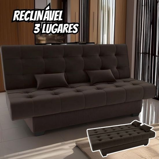 Sofá-cama 3 Lugares Casal Reclinável Veludo Matrix Laila