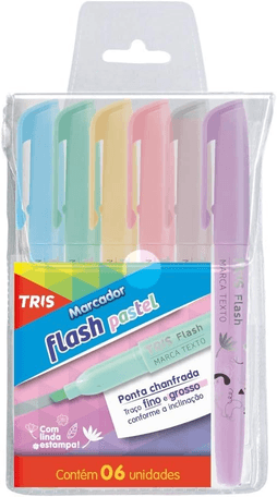 marca-texto-flash-pastel-estojo-c6-cores-tris - Imagem