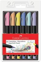 Caneta Ponta Pincel, Faber-Castell, Supersoft Brush, 6 Cores Pastel