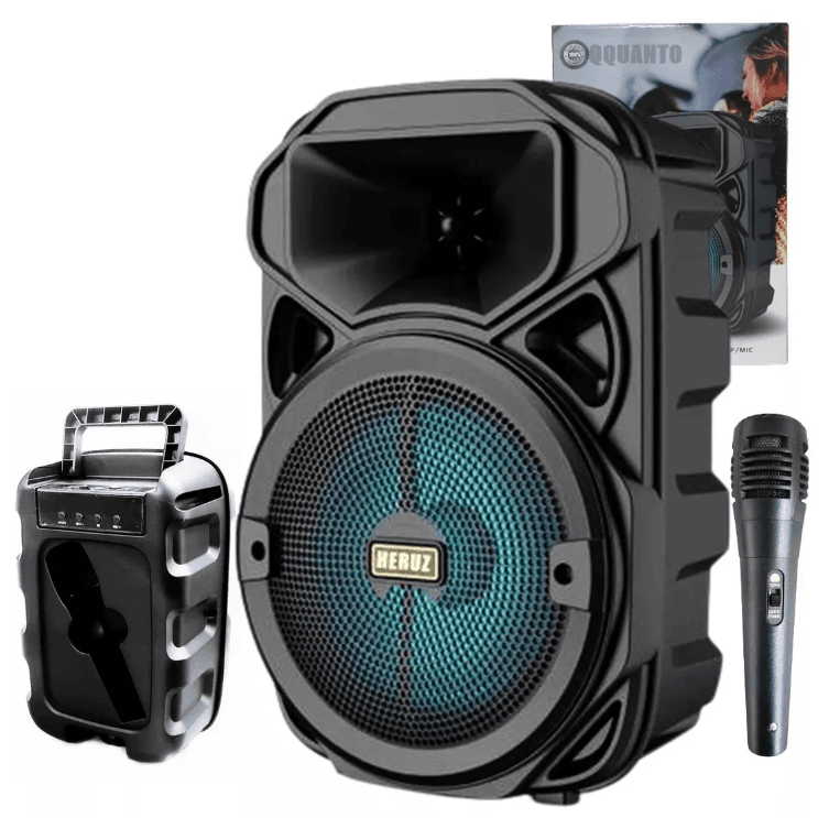 caixa-de-som-portatil-amplificada-bluetooth-karaoke-usb-mic - Imagem