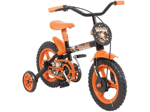 bicicleta-infantil-aro-12-track-bikes-arco-iris-po-preto-e-laranja-com-rodinhas - Imagem