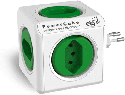 multiplicador-5-tomadas-bivolt-powercube-elg-pwc-r5-verde-e-branco - Imagem