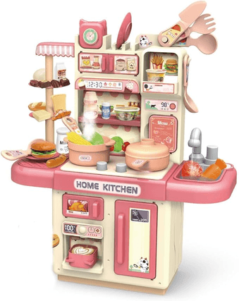 replay-kids-cozinha-bancada-infantil-forno-e-fogao-completa-brinquedo-com-acessorios-som-luz-fumaca-e-torneira-com-agua-mini-chef-rosa - Imagem