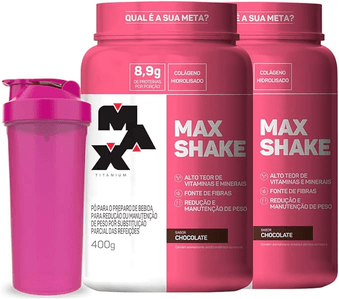 kit-2x-max-shake-400g-cada-coqueteleira-max-titanium-chocolate - Imagem
