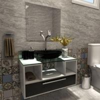 gabinete-para-banheiro-1-gaveta-cuba-com-espelho-tampo-vidro-bahrein-i7-brancopreto - Imagem