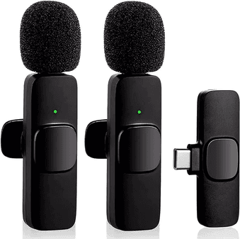 kit-2-microfone-de-lapela-sem-fio-wireless-um-receptor-profissional-alcance-20-metros-tipo-c-android-presilha-para-camisa-transmissao-reuniao-palestra-gravacao-de-video-youtube-tiktok - Imagem