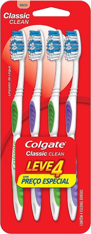 escova-dental-colgate-classic-clean-macia-4-unidades-cores-sortidas - Imagem
