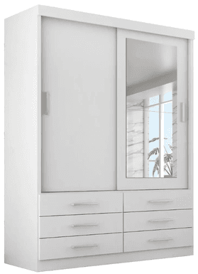 guarda-roupa-solteiro-capri-2-portas-6-gav-c-espelho-cor-branco - Imagem