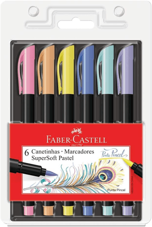 caneta-ponta-pincel-faber-castell-supersoft-brush-6-cores-pastel - Imagem