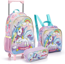 mochila-de-rodinha-infantil-feminina-unicornio-kit-bolsa-escolar-menina-kids-seanite-conjunto-mala-lancheira-termica-estojo-unicorn-rosa - Imagem